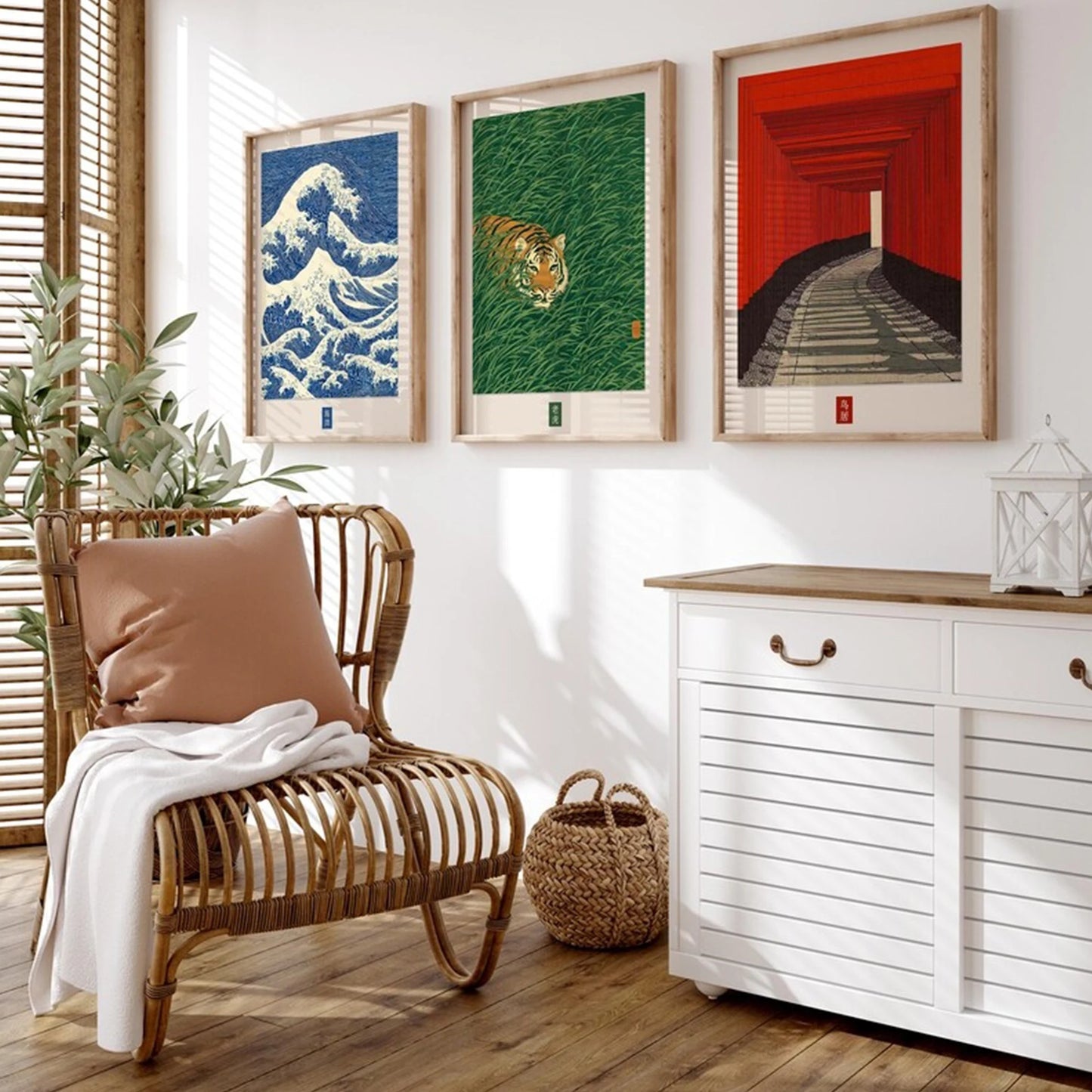 3-Piece Retro Japanese Tiger Wave Canvas Wall Art Posters
