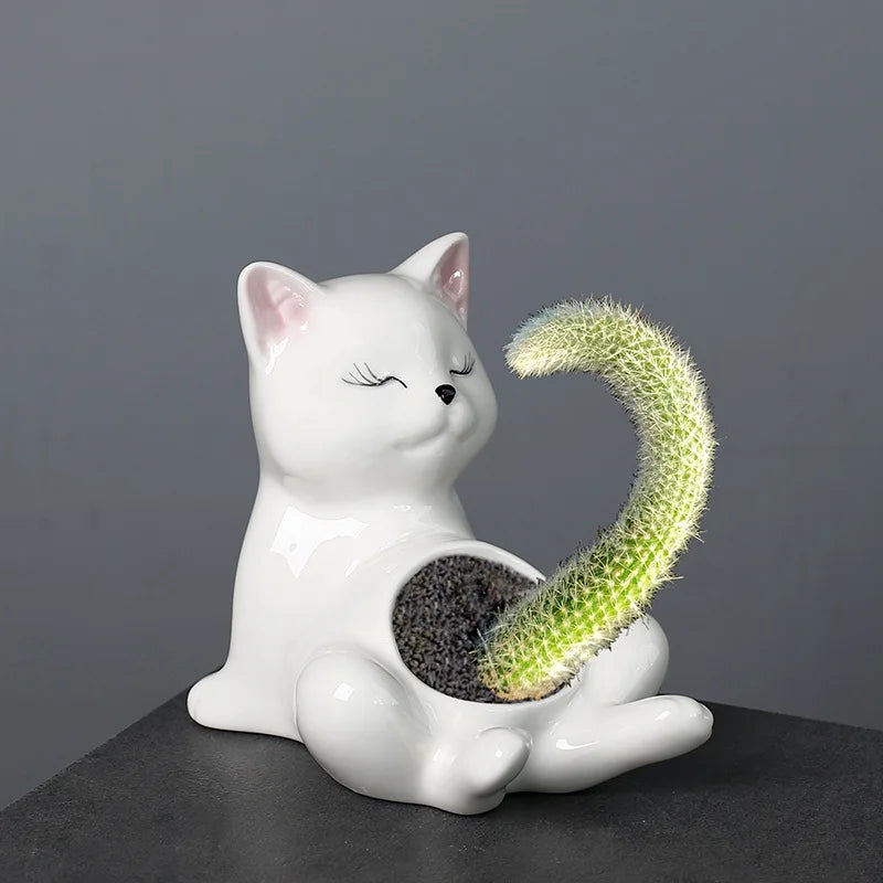 Cartoon Kitten Ceramic Plant Pot | Cat Succulent Vase Décor