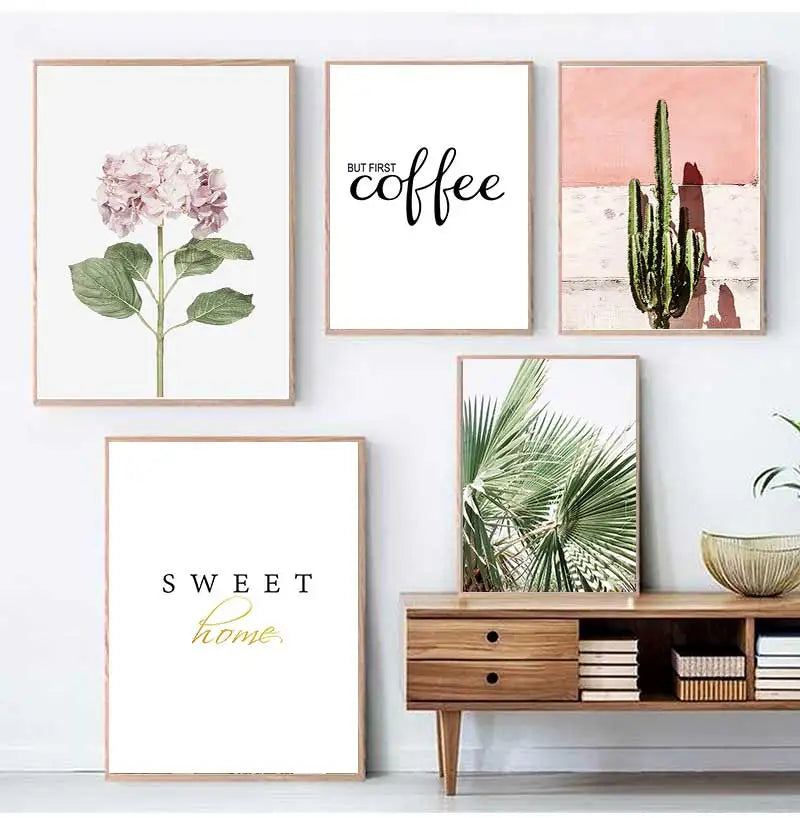 Kitchen Café Herbs & Coffee Quote Canvas Wall Art Print
