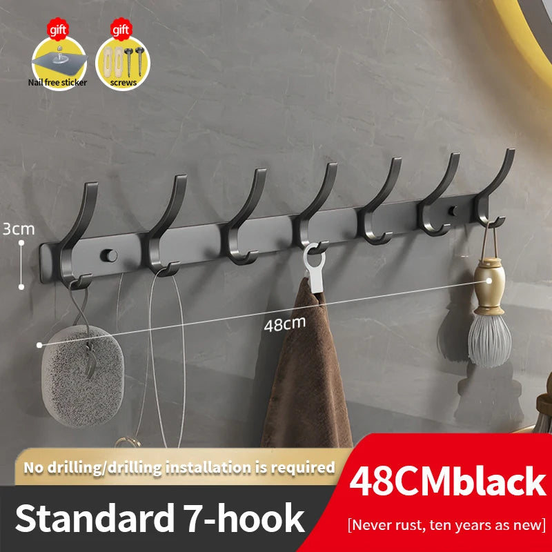 YUNJIEYA 6-Hook Aluminum Wall Rack | Bathroom & Kitchen Hooks
