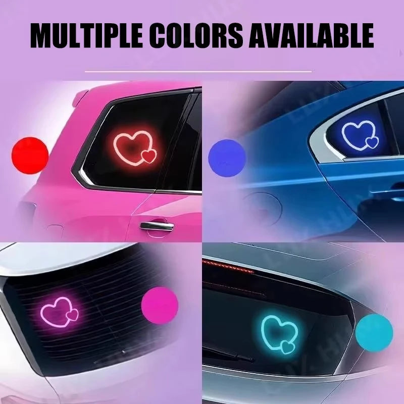 Solar Powered Car Neon Light Wireless Cute Double Heart Shaped Led Ambient Light Suction Cup Atmosphere Breathing Lamp Peaceful Pleasures Health and Wellness