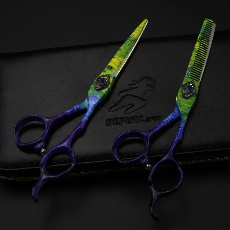 6" Peacock Green Pro Hair Cutting & Thinning Scissors | 9CR Steel