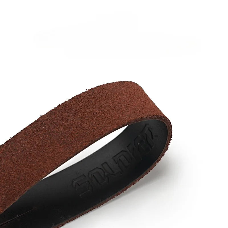 Soldier Grain Leather Guitar Neck Strap Button Head Stock Tie Safe