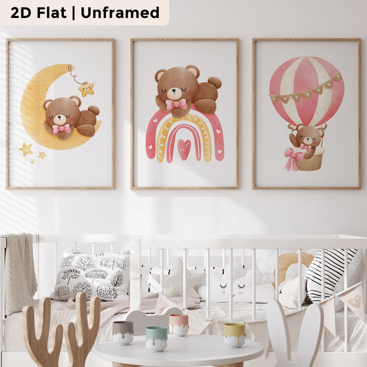 3-Piece Rainbow Moon Bear Canvas Wall Art | Kids Room Decor Canvas Wall Art Set Peaceful Pleasures Health and Wellness CH169-3pcs 50x70cm Unframed