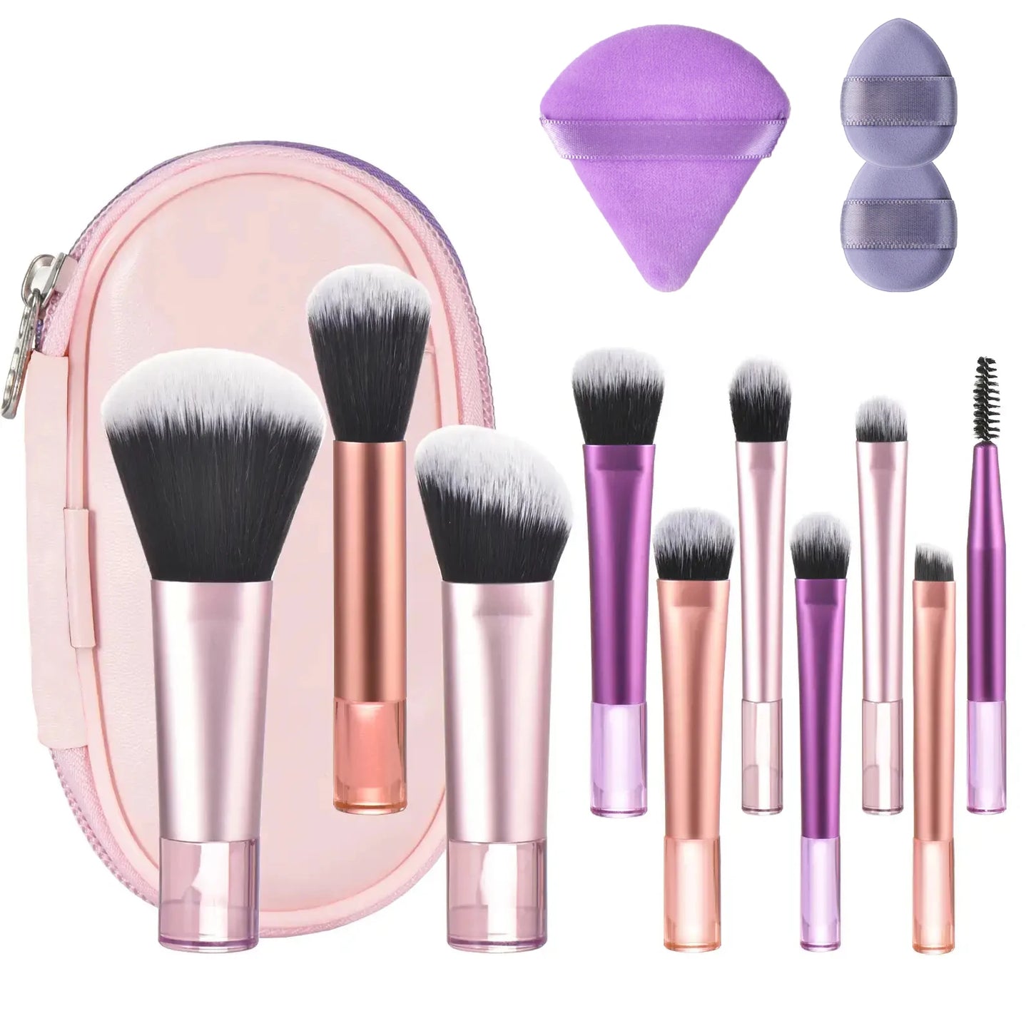 10-Piece Pink Mini Travel Makeup Brush Set | Professional Tools