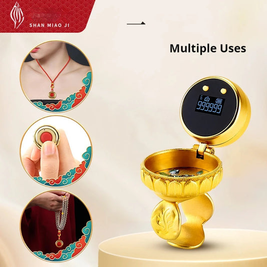 Counter Hand Pressed Luminous Charging Oled Digital Display Screen Gilded Ring Counter Pendant Peaceful Pleasures Health and Wellness Gold