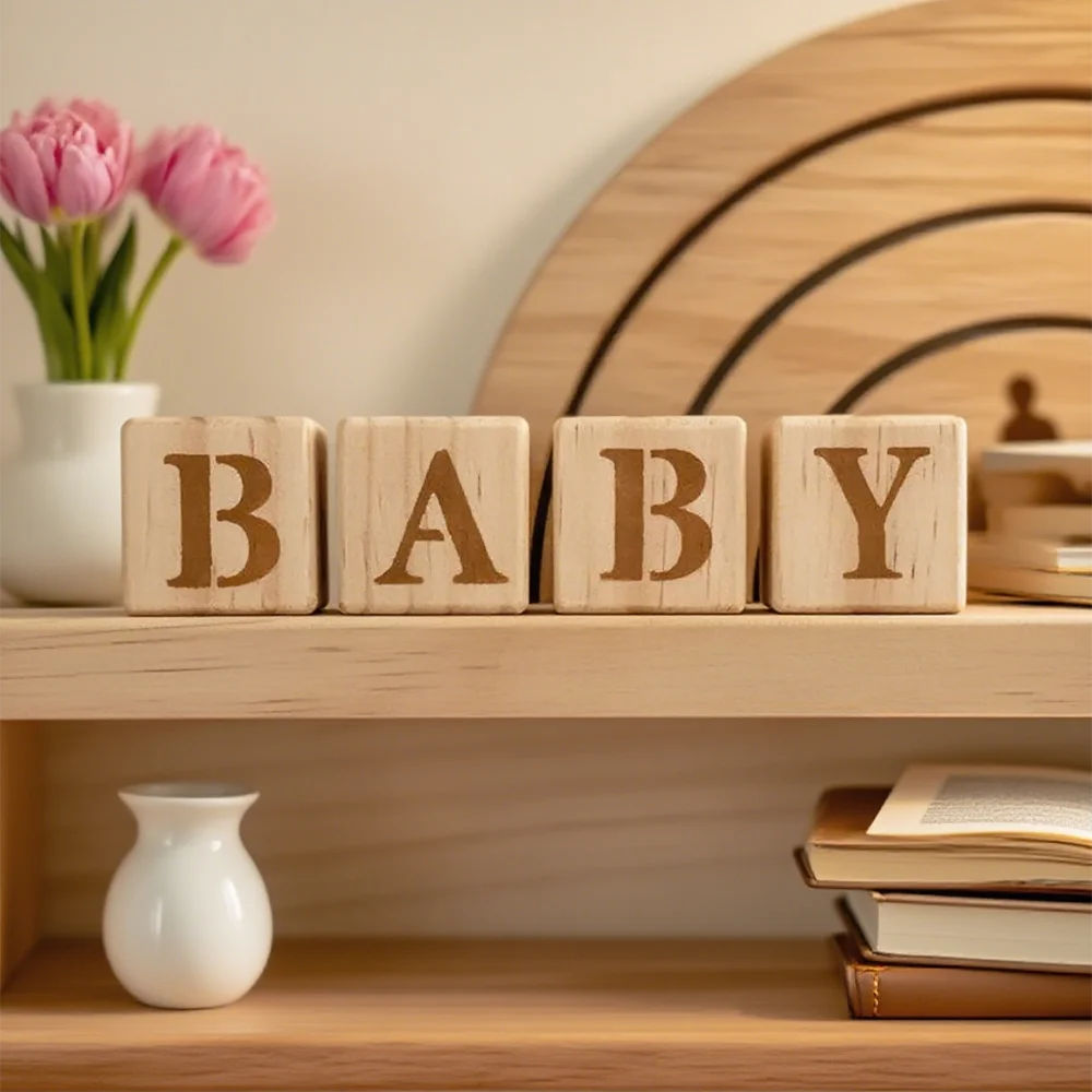 Wooden Letter Blocks Baby Shower Gift | Nursery Decor 4-Piece Wooden Nursery Décor Peaceful Pleasures Health and Wellness