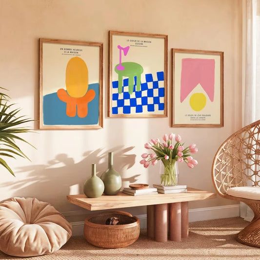 3-Piece Modern Abstract French Colorful Canvas Wall Art Print Canvas Wall Art Set Peaceful Pleasures Health and Wellness G5369-3pcs 50x70cm Unframed