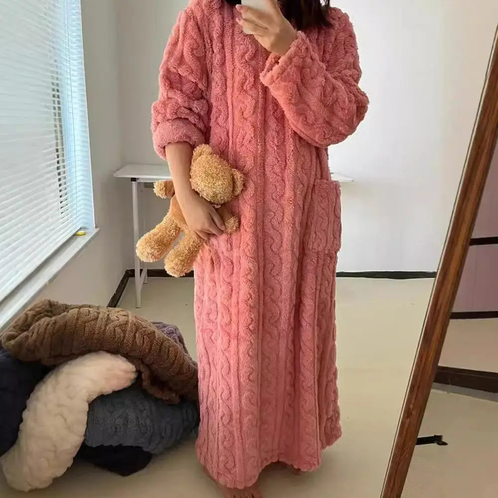 Women's Flannel Nightgown | Thick Fleece Long Sleeve Night Dress Flannel Nightgown Peaceful Pleasures Health and Wellness