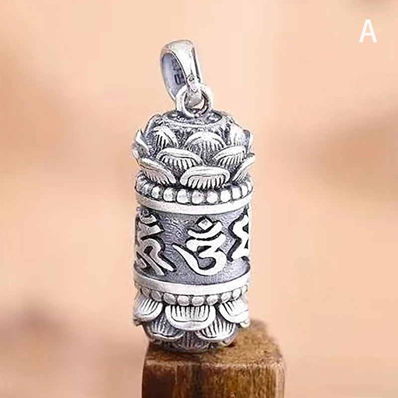 1Pc Hollow Copper Plated Lotus Sutra Cylinder Pendant Keychain Handmade Vintage Pill Box Container Bottle Peaceful Pleasures Health and Wellness A