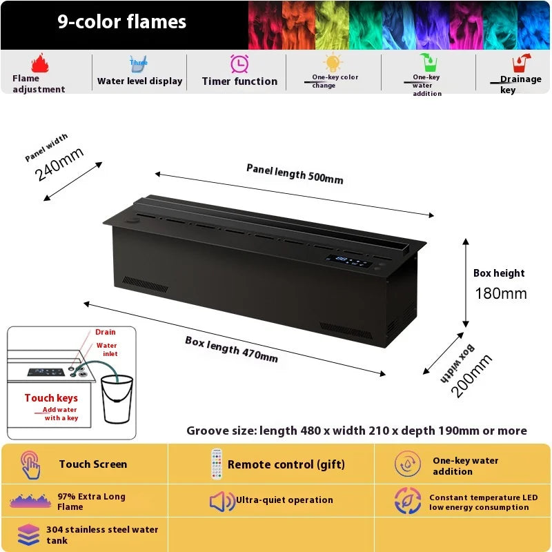 Smart Home 3D Fireplace Water Steam Humidifier LED Decorative Flame TV Wall Sound Of Firewood Cracking Vapour Electric Fireplace Peaceful Pleasures Health and Wellness remote control