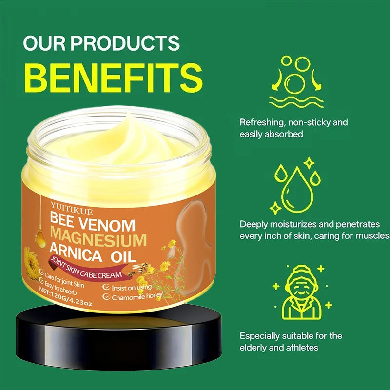 Bee Venom Magnesium Arnica Joint Cream – 120g | YUITIKUE Joint Moisturizing Cream Peaceful Pleasures Health and Wellness