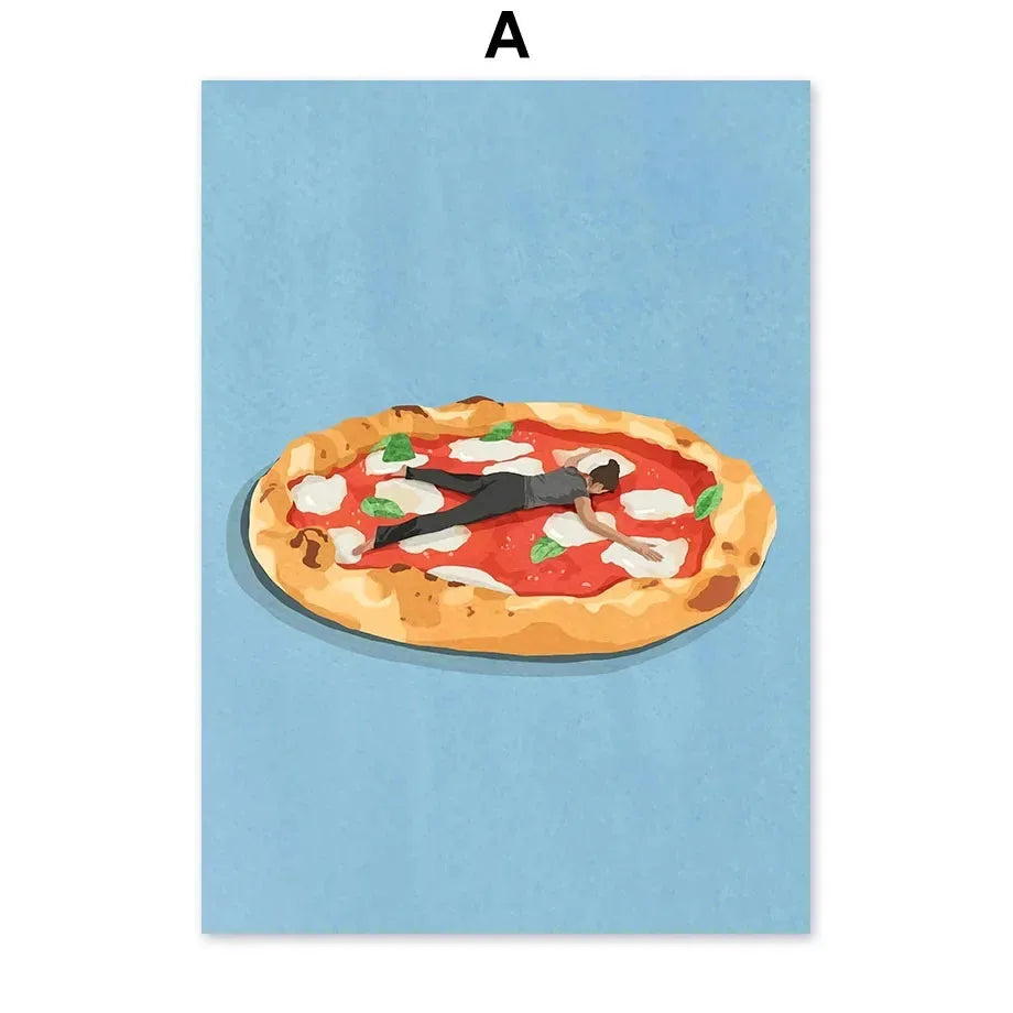 Girl Book Pizza Juice Vegetable Kitchen Posters And Prints Canvas Painting Nordic Wall Art Pictures For Living Room Home Deco Peaceful Pleasures Health and Wellness A 50x70cm Unframed