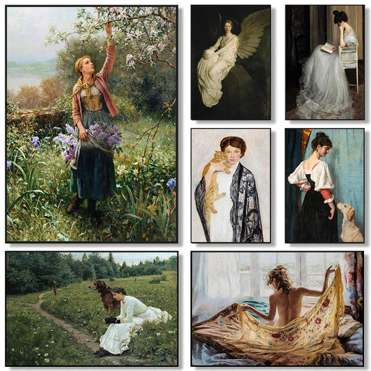 Victorian Vintage Female Portrait Art Posters Prints Canvas Painting Wall Art Picture Living Room Home Decor Peaceful Pleasures Health and Wellness