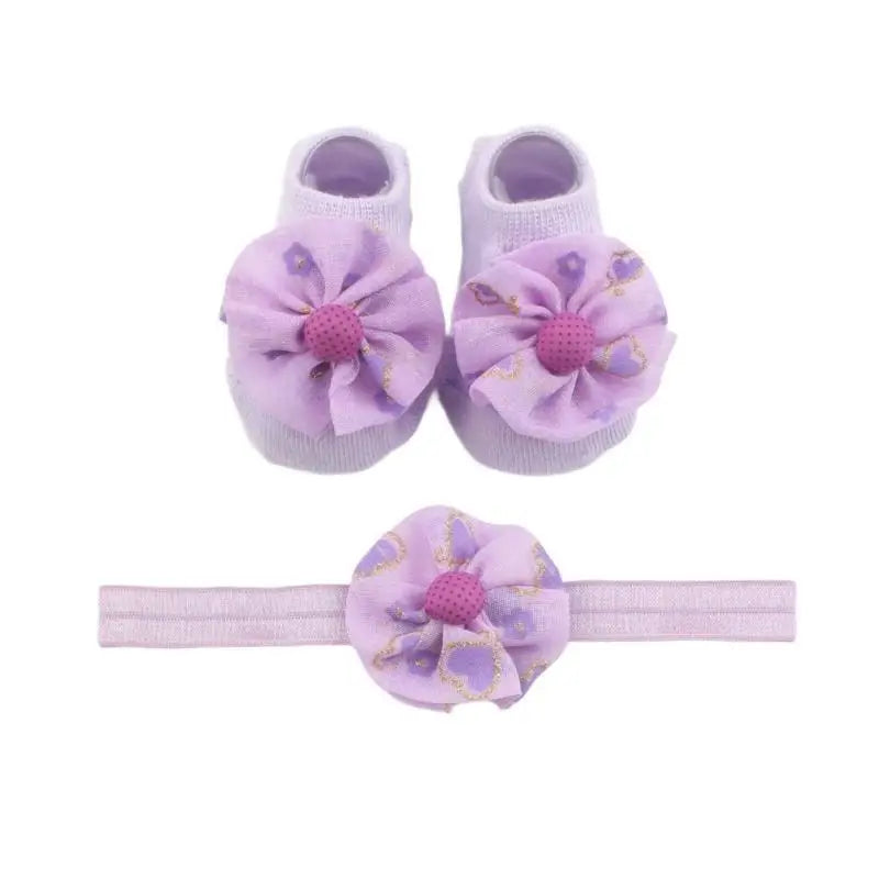 Baby Floral Headband & Socks Set | 0–6 Months Infant Gift