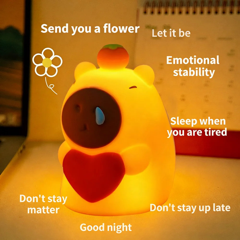 Cute Pear Night Light 7-Color Dimmable Touch-Controlled Night Light Silicone Stress Reducing Pat Duck Lamp USB Rechargeable Peaceful Pleasures Health and Wellness