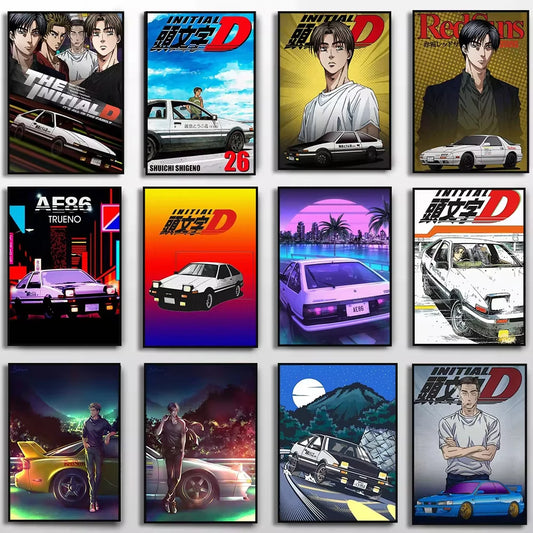 Initial D AE86 Takumi Anime Canvas Wall Art | Drift Car Poster Anime Canvas Print Peaceful Pleasures Health and Wellness