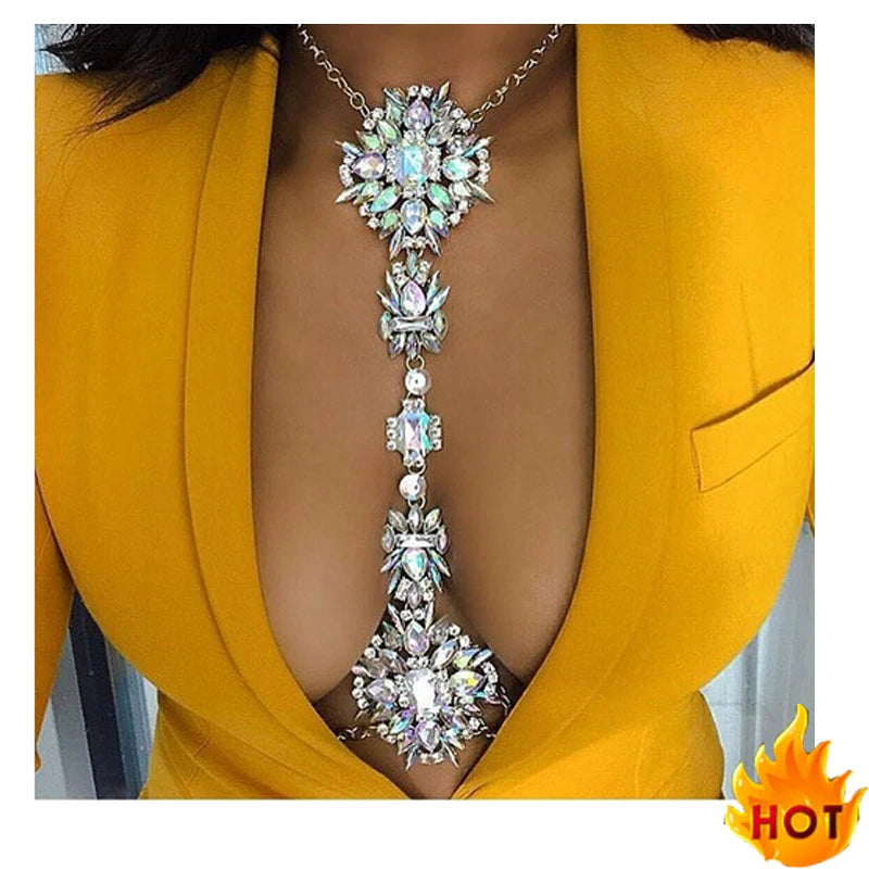 Boho Rhinestone Statement Chest Chain Crystal Necklace Body Chain For Pregnant Women Photography Props Peaceful Pleasures Health and Wellness AB One size China Mainland