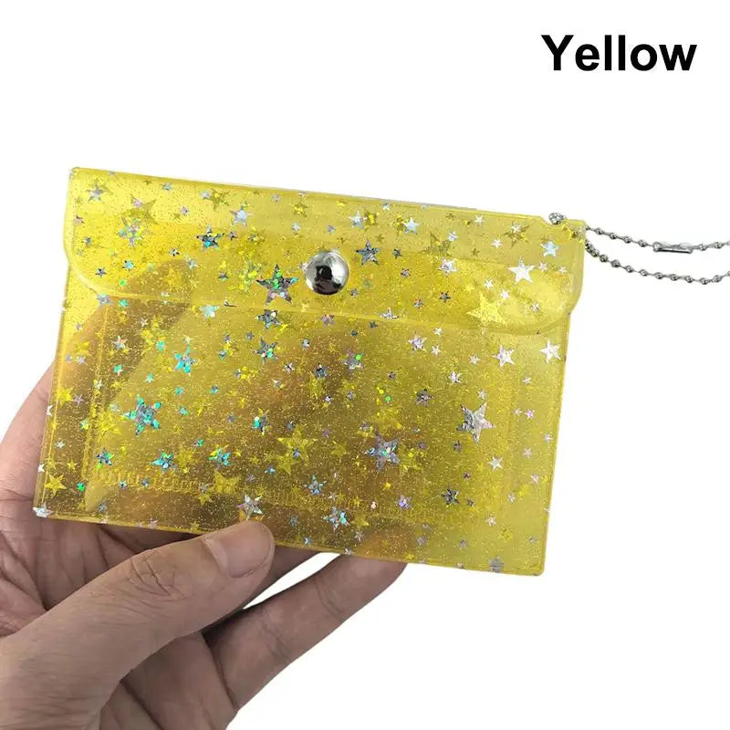 Clear PVC Star Glitter Card Holder Mini Coin Purse Keyring