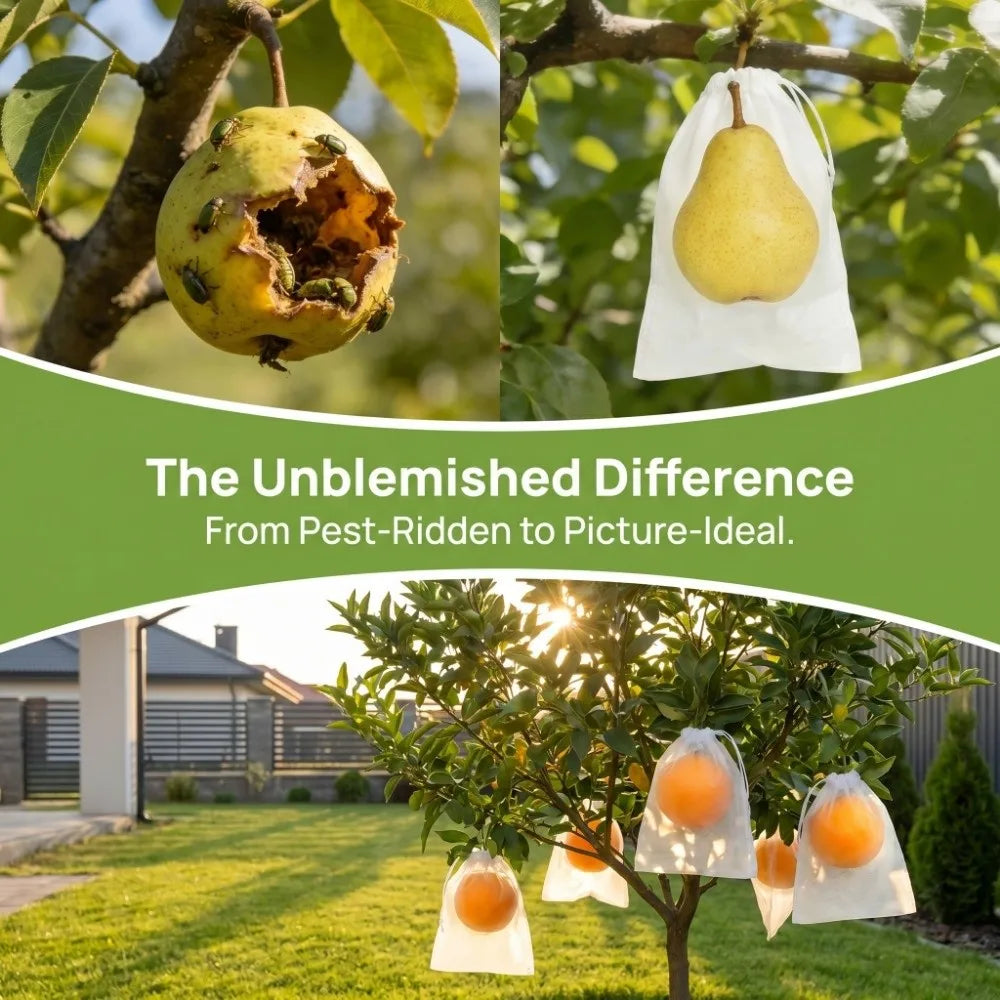 100-Pack Breathable Fruit Protection Bags with Drawstring