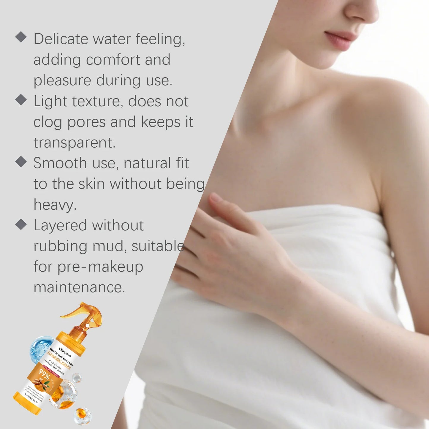 Kojic Acid Turmeric Exfoliating Spray Glowing Soften Dead Skin Cells Brightening Hydrating Improve Dullness Body Smoothing Spray Peaceful Pleasures Health and Wellness