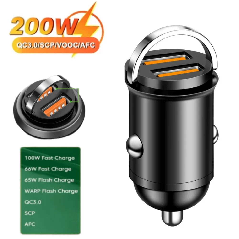 100/200W USB-C PD QC3.0 Mini Car Charger Fast Charging Adapter