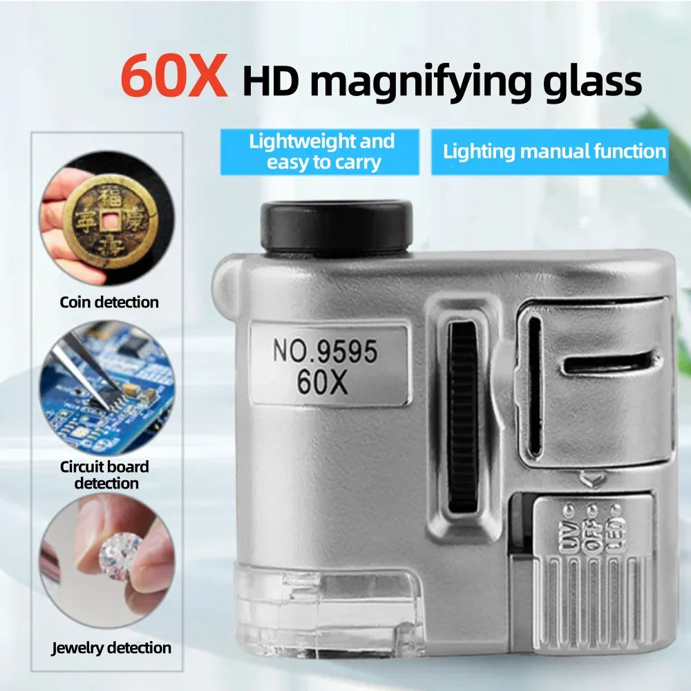 60X Handheld Magnifying Glass MiniPocket UV Magnifier Portable jewelerMicroscope Loupe With LED Light Peaceful Pleasures Health and Wellness