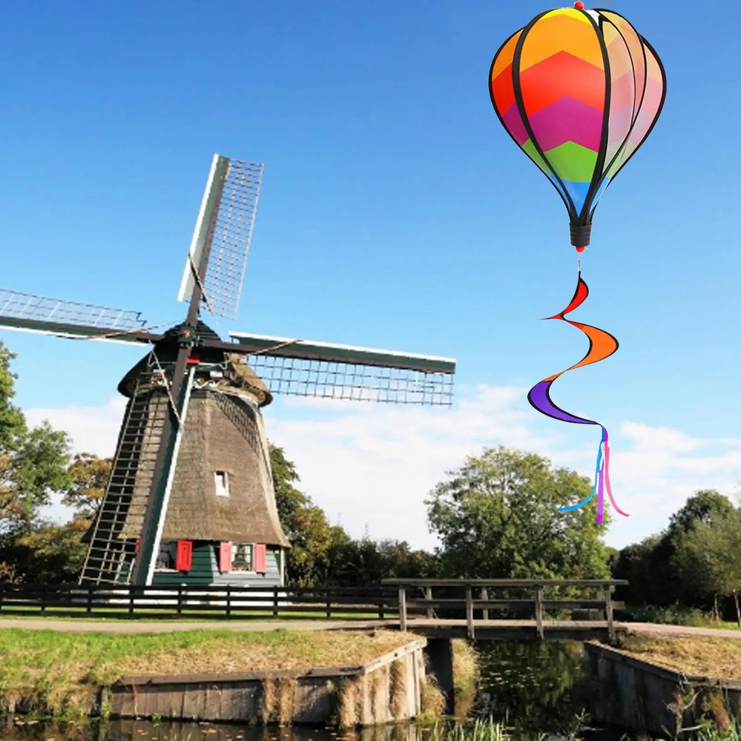 Rainbow Hot Air Balloon Wind Spinner | Colorful Garden Windmill