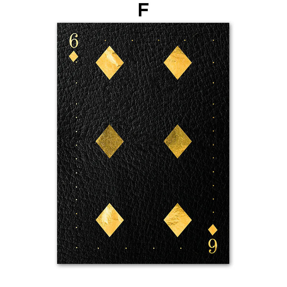 Golden Playing Cards Canvas Wall Art | Ace Spades Nordic Poster