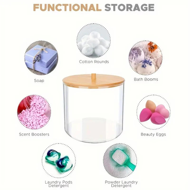 Laundry Pods Container with Scoop – Round Storage Box for Detergent Powder & Dryer Sheet Holder