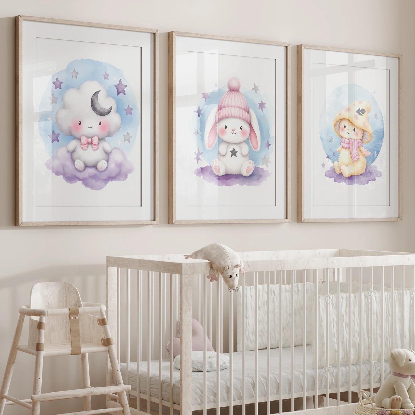 Cartoon Watercolor Purple Animal Canvas Wall Art | Kids Room