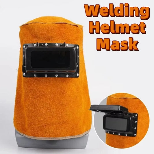 Leather Welding Helmet Flip-Open Lens | Heat Resistant Hood Welding Helmet Mask Peaceful Pleasures Health and Wellness