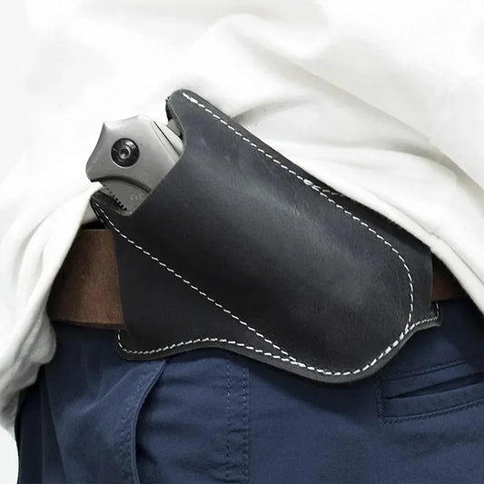 1pcs Leather Anti-scratch Storage Sheath Folding Flick Knife Waist Belt Clip Holder Pocket Knives Pack Tools for Camping Peaceful Pleasures Health and Wellness