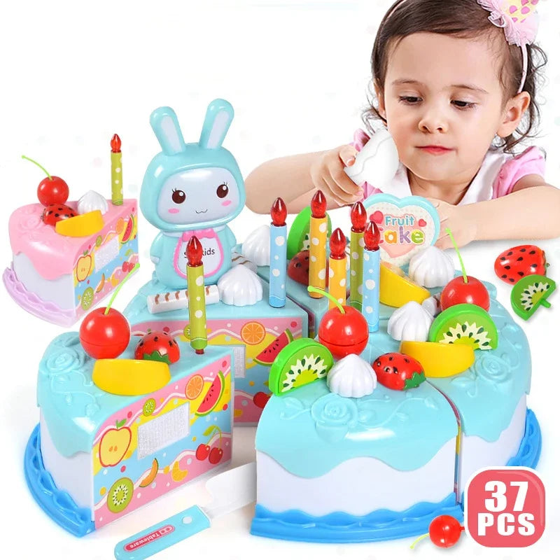 Kids DIY Birthday Cake Cutting Toy – Pretend Play Kitchen Set