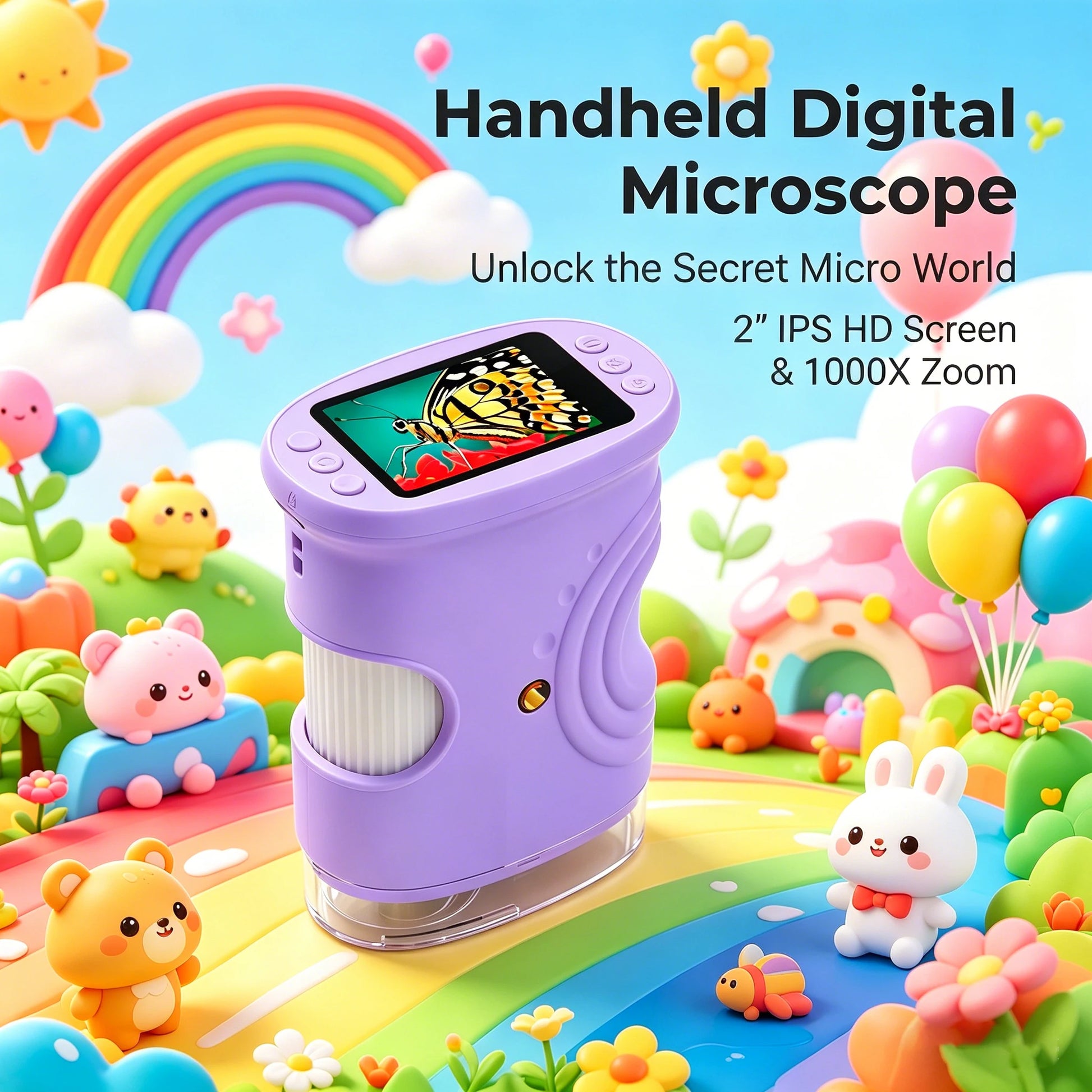 1000X Handheld Microscope for Kids 2.0" Screen Rechargeable Mini Pocket Digital Microscopes Portable Edu Gift Children Students Peaceful Pleasures Health and Wellness