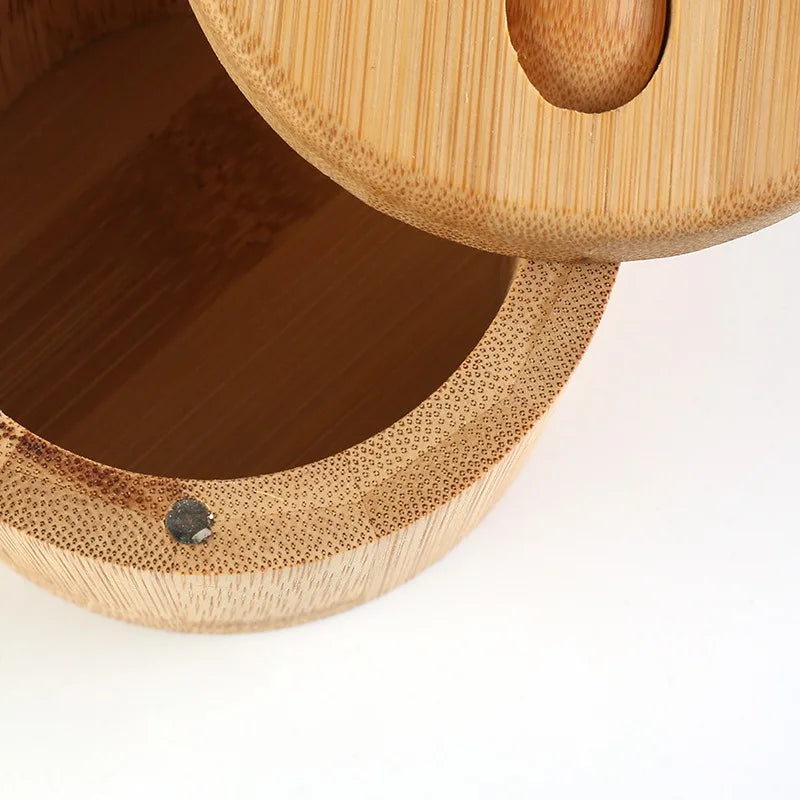 Bamboo Seasoning Jar with Magnetic Lid & Spoon – Salt, Pepper & Condiment Storage Pot