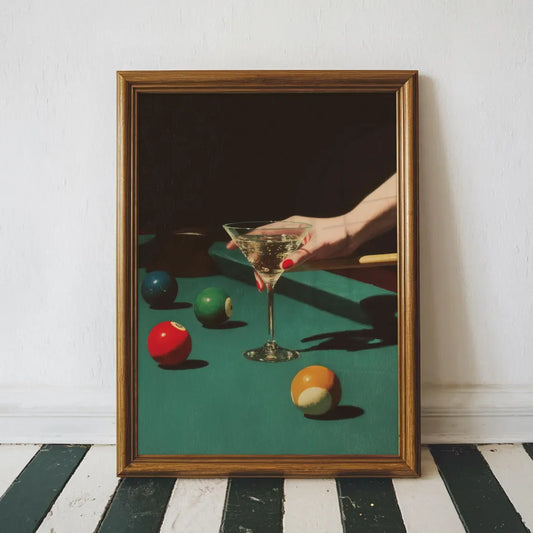 Vintage Dive Bar Martini Pool Poster Art, Retro Billiards Smoking Cocktail Oil Painting Art, Lucky 8 Ball Print, Peaceful Pleasures Health and Wellness TR12279 50x70cm Unframed