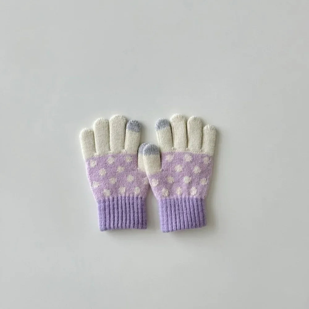 Fashion Childrens Neck Hanging Gloves Winter Western Style Cold Resistant Five Finger Gloves Warm Retro Patterned Woolen Gloves Peaceful Pleasures Health and Wellness 9
