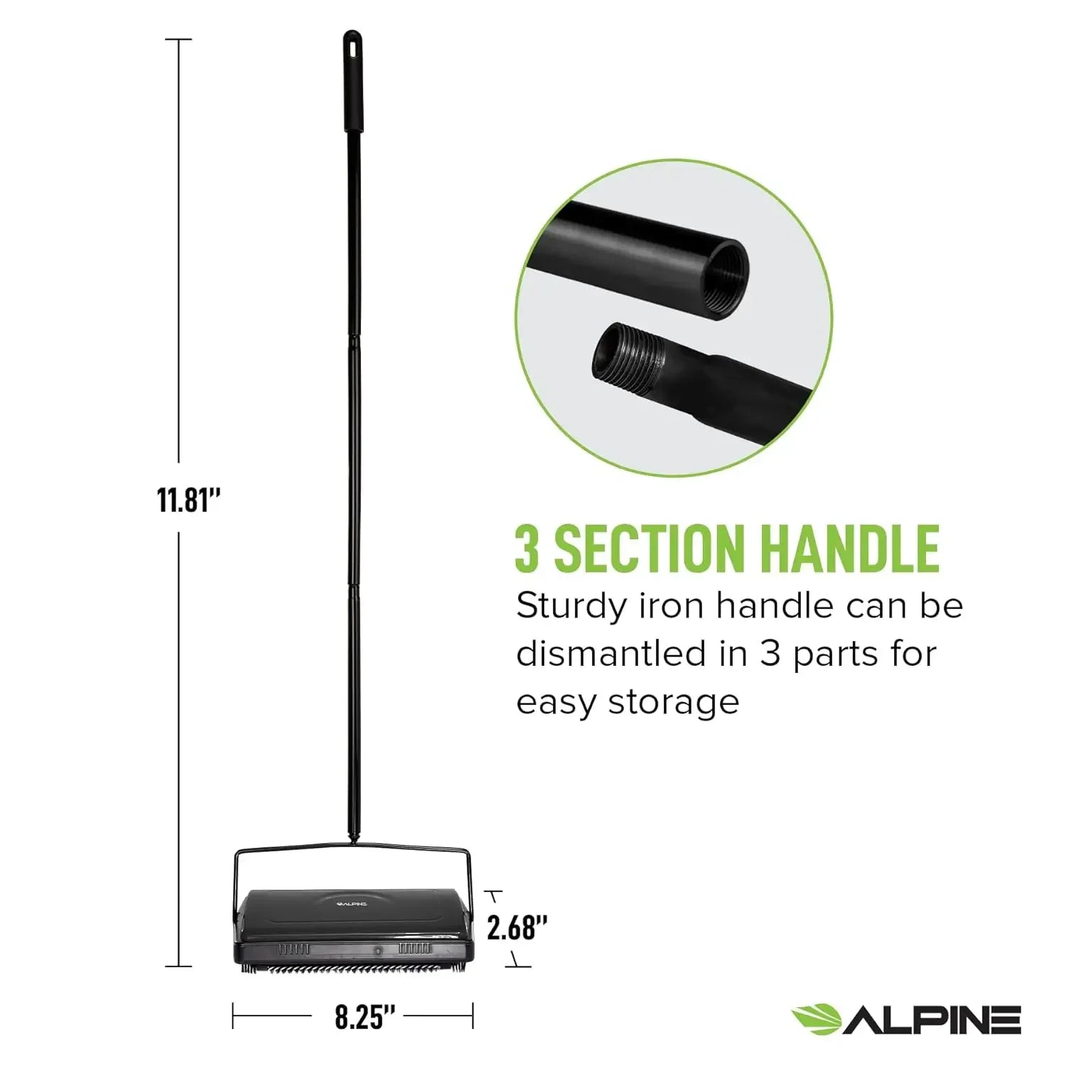 Cordless Manual Carpet Sweeper with Triple Brush for Multi-Surface Floors - Easy Cleaning on Hardwood and Carpets Peaceful Pleasures Health and Wellness