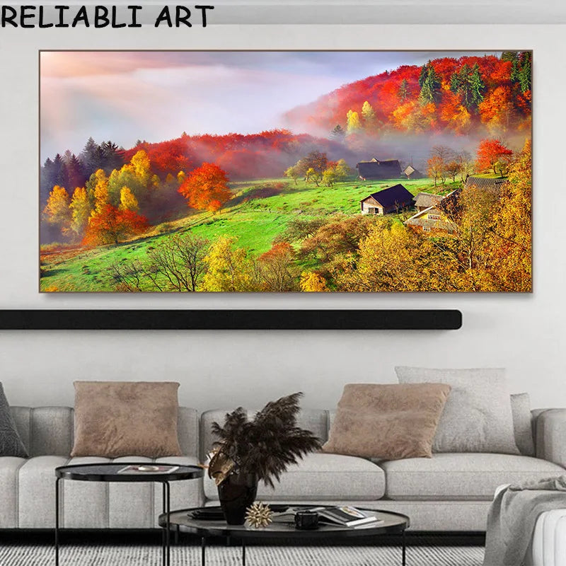 Autumn Tree Mountain Waterfall Landscape Canvas Painting Wall Art Pictures Poster and Prints for Living Room Home Decor No Frame Peaceful Pleasures Health and Wellness x autumn 8284 40x80cm