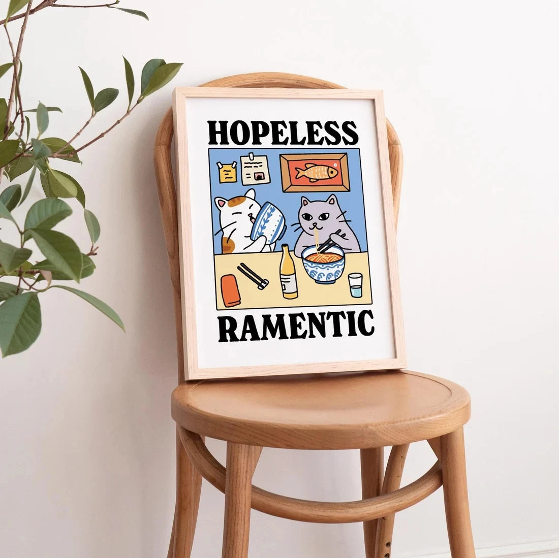 Hopeless Ramentic Cartoon Cat Canvas Wall Art Print Poster