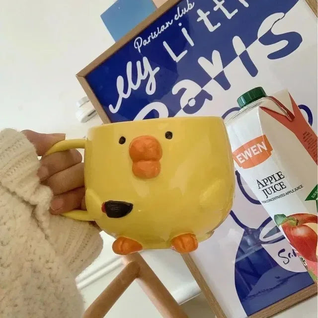 New Creative Cute Pouty Cartoon Chick Ceramic Mugs Cartoon Breakfast Juice Milk Coffee Cups Home Daily Drinking Tableware Gifts Peaceful Pleasures Health and Wellness 301-400ml 1PCS