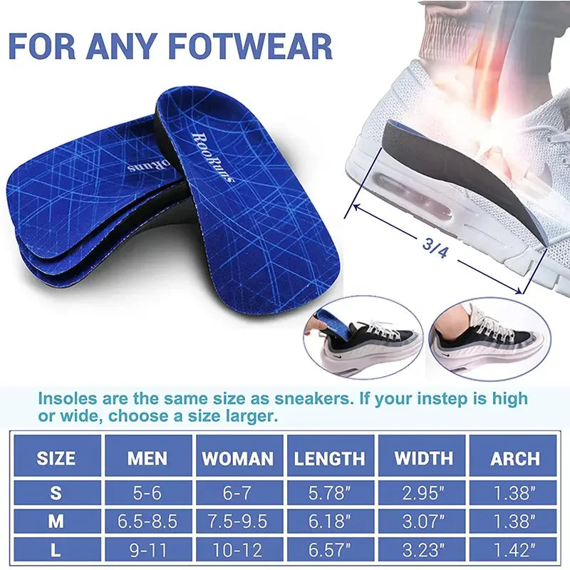 3/4 Plantar Fasciitis Orthotic Insoles, 330 LBS Firm Foot Support Insoles for Flat Feet, Heel Spurs, Overpronation, O/X-Legs Peaceful Pleasures Health and Wellness