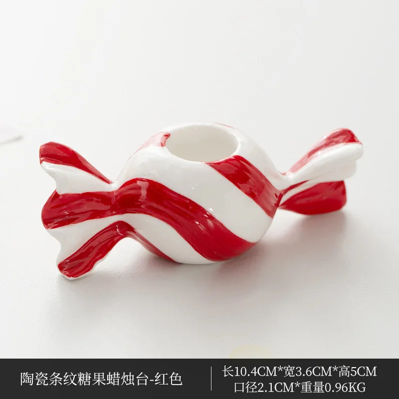 Ceramic Candy Striped Tealight Candle Holder | Xmas & New Year