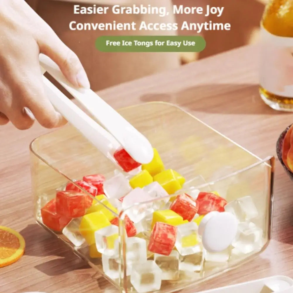Double Layer Square Ice Cube Tray Set with Storage Box & Tongs