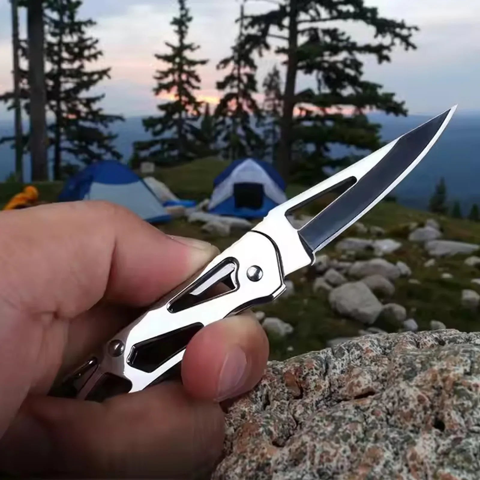 Stainless Steel Folding Fruit Knife with Keychain – Non-Slip Peaceful Pleasures Health and Wellness