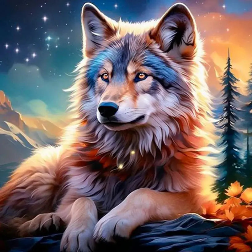 5D DIY Wolf Diamond Painting Kit – Full Round Rhinestone Mosaic Diamond Painting Kit Peaceful Pleasures Health and Wellness 5 40x50cm Unframed