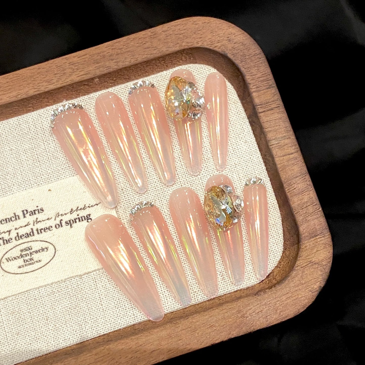Nude Pink Aurora Gradient Press-On Nails | Long Oval Crystal