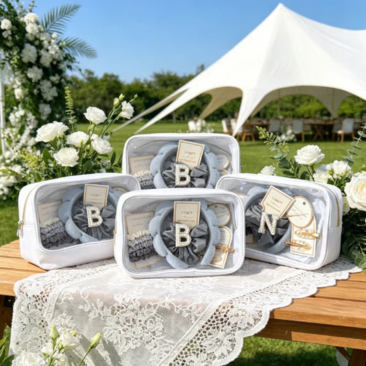 Pearl Initial Clear Cosmetic Bag | Bridesmaid Bridal Gift Clear Cosmetic Bag Peaceful Pleasures Health and Wellness Y 16.5x12x6.5cm