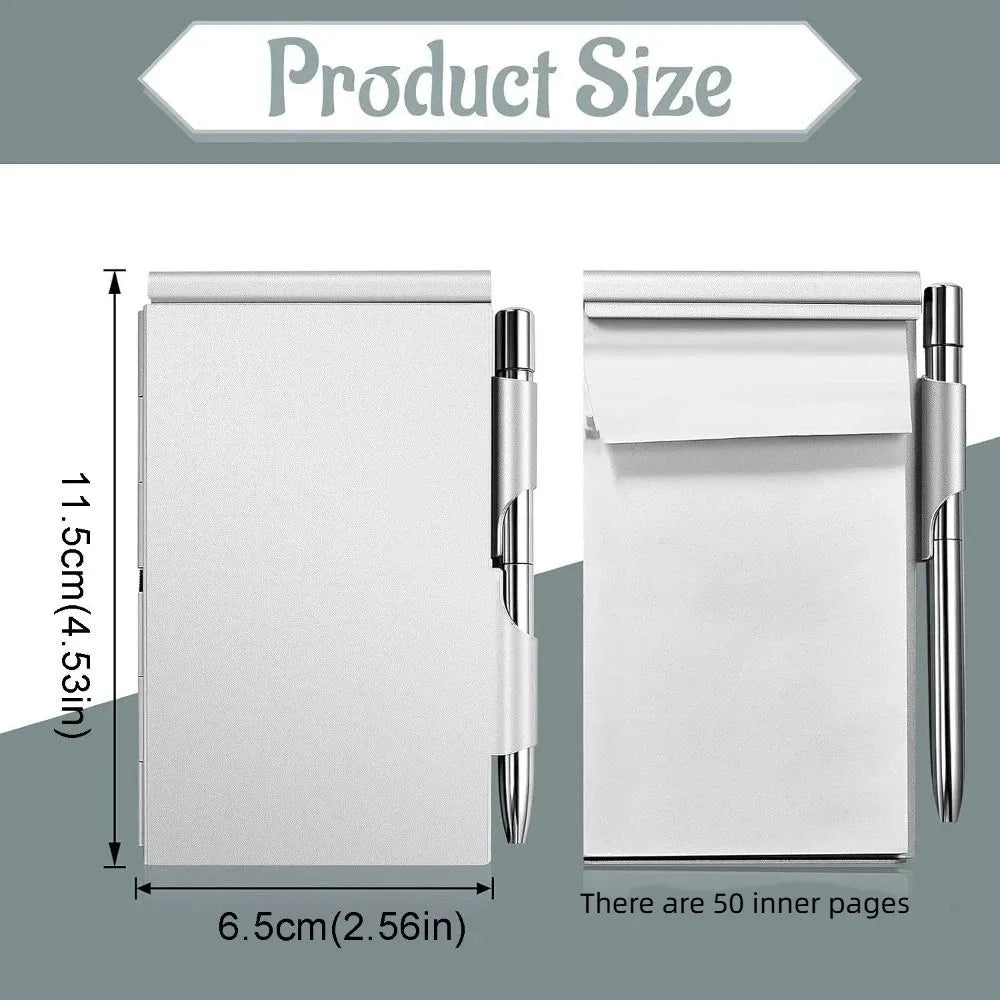 Portable Aluminum Notepad with Memo Pads with Pen Office Memo Pad Pocket Refillable Paper Clamshell Notebook Gift Supplies Peaceful Pleasures Health and Wellness